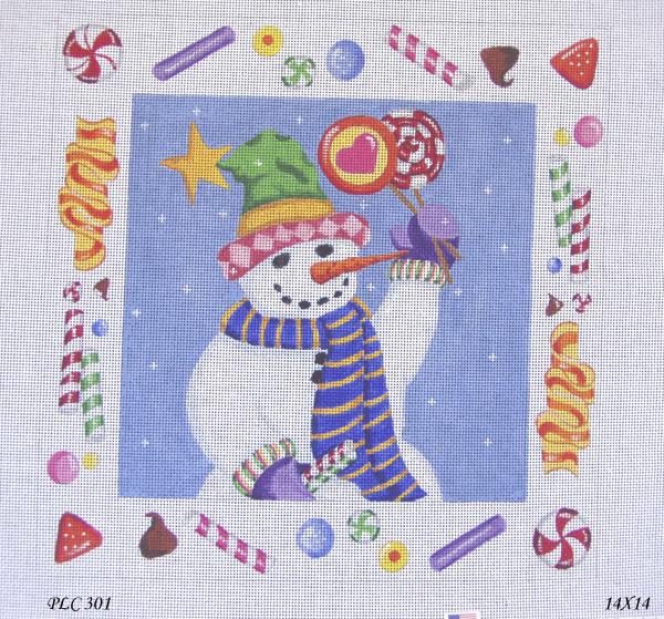 PLC 301  CANDY SNOWMAN PILLOW 14X14