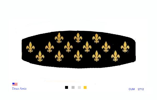 CUM 2712  Black - Gold Fleur de Lis Cummerbund