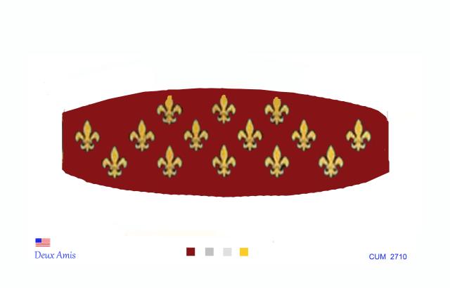 CUM 2711 Red- Gold Fleur de Lis Cummerbund