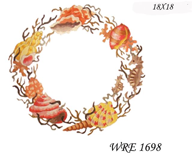 WRE 1698      SEA SHELL & CORAL WREATH  18 X 18