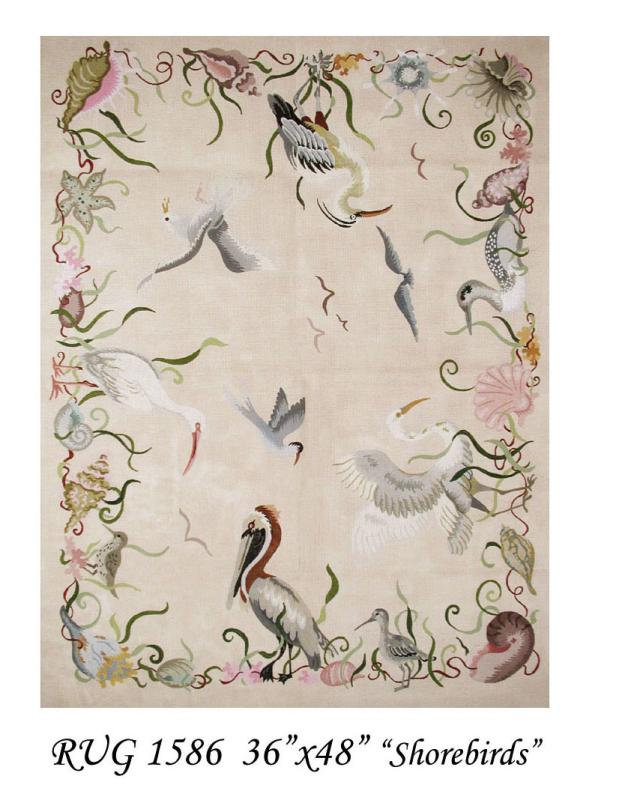 RUG 1586  SHORE BIRDS. Pix Stitched